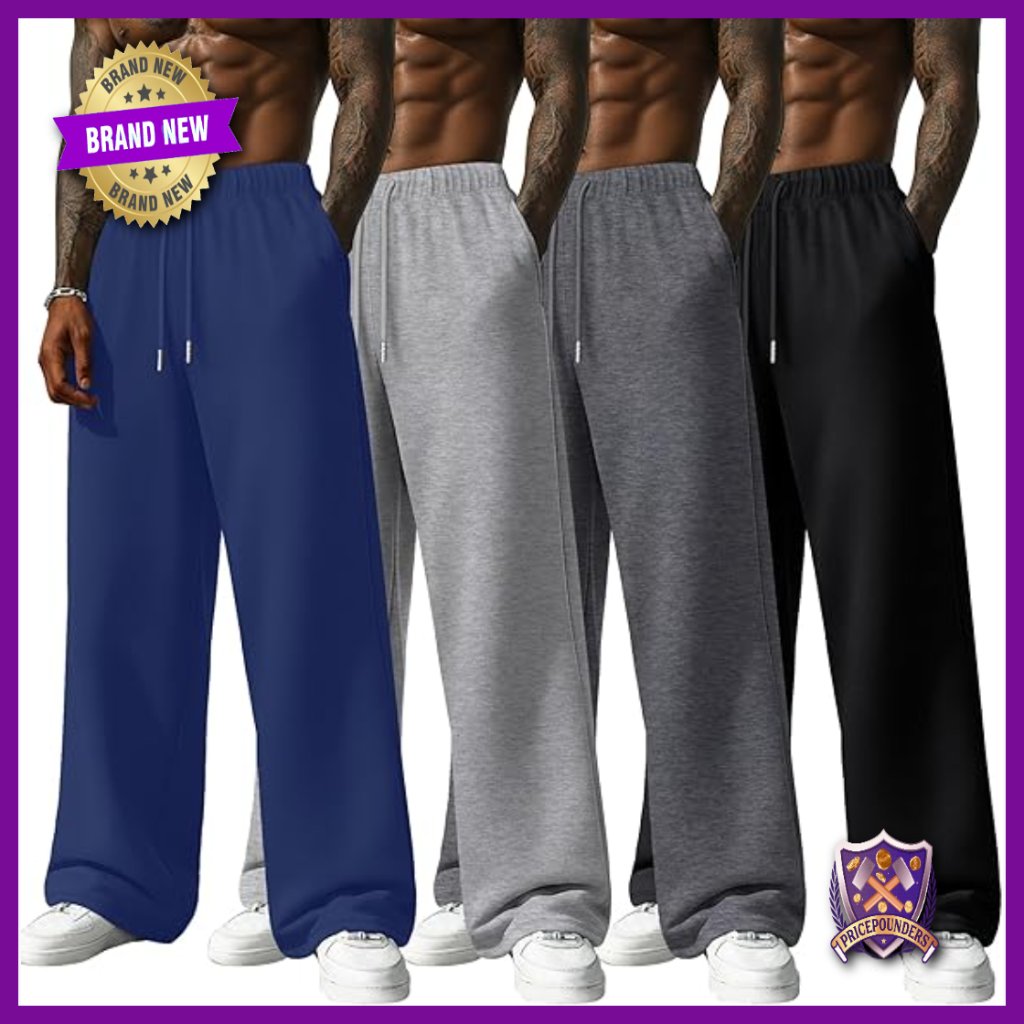 4 Pack Men's Lightweight Sweatpants Athletic Wide Leg Drawstring Joggers